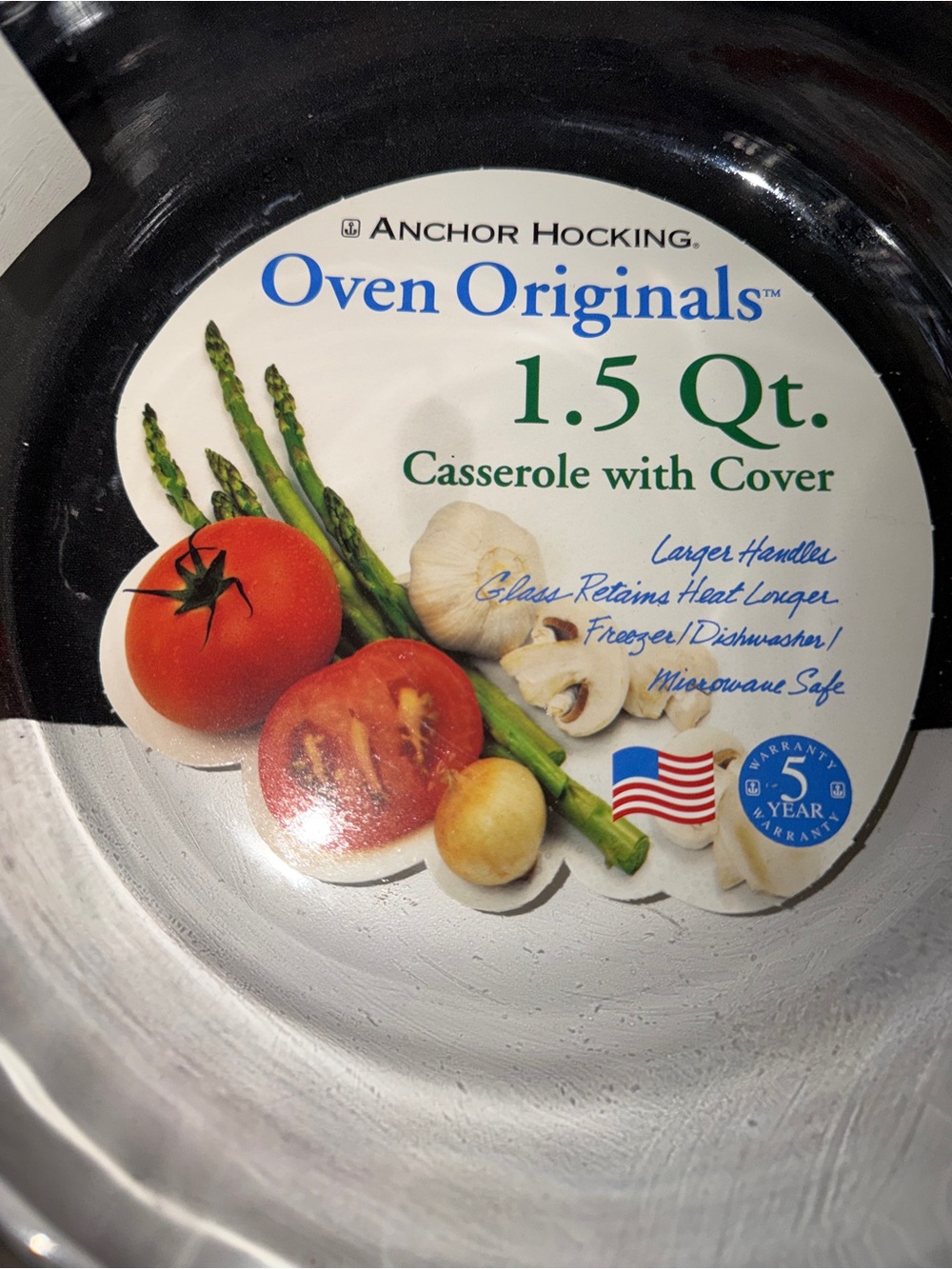 Anchor Hocking Oven Originals 1.5 Qt. Clear Glass Casserole Cover NEW Vintage
